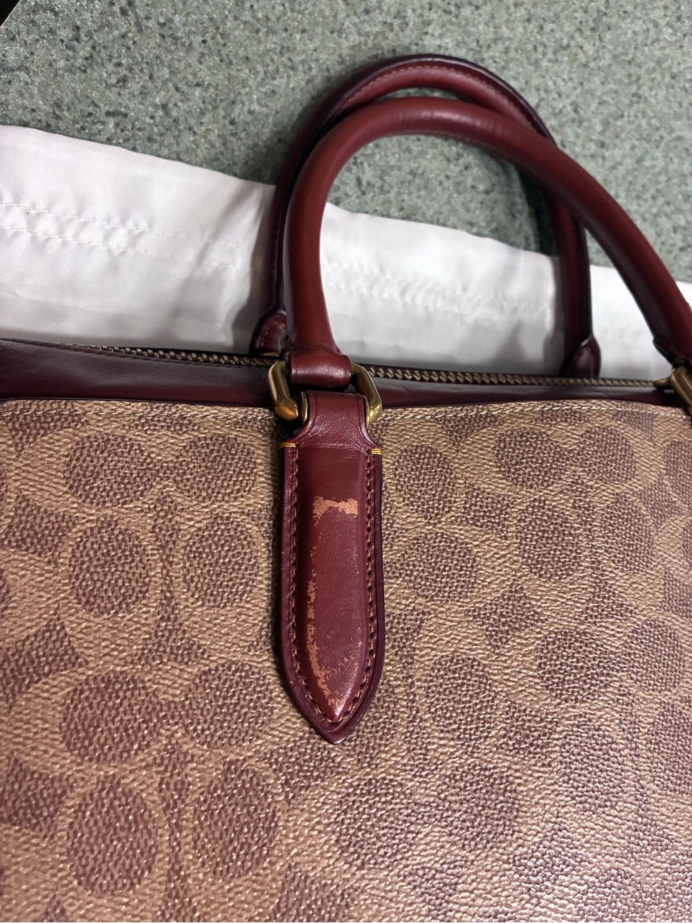 Coach Bond Satchel Signature Canvas Oxblood Rust Leather Bag Dust Bag $368 - Picture 10 of 10